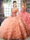 Glamorous Ball Gowns Sleeveless Peach Quinceanera Gown Brush Train Lace Up