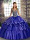Spectacular Purple Ball Gowns Beading and Ruffled Layers Quinceanera Gown Lace Up Taffeta Sleeveless Floor Length