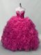 Top Selling Hot Pink Organza Lace Up Sweetheart Sleeveless Floor Length 15th Birthday Dress Ruffles and Sequins