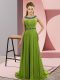 Sleeveless Chiffon Brush Train Zipper Evening Dress in Olive Green with Beading