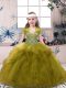 Perfect Straps Sleeveless Lace Up Pageant Gowns For Girls Olive Green Tulle