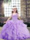 Straps Sleeveless Lace Up Little Girls Pageant Gowns Lavender Organza