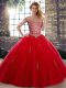 Most Popular Red Lace Up Quinceanera Dress Beading Sleeveless Floor Length