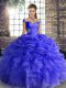 Pretty Sleeveless Lace Up Floor Length Beading and Ruffles and Pick Ups Ball Gown Prom Dress
