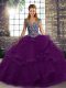 Dazzling Purple Ball Gowns Tulle Straps Sleeveless Beading and Ruffles Floor Length Lace Up 15th Birthday Dress