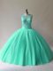 Tulle Scoop Sleeveless Lace Up Beading Quinceanera Dress in Aqua Blue