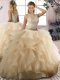 Dynamic Champagne Sleeveless Tulle Lace Up Sweet 16 Dresses for Sweet 16 and Quinceanera