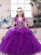 Custom Designed Ball Gowns Little Girls Pageant Gowns Purple Straps Tulle Sleeveless Floor Length Lace Up