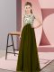 Extravagant Floor Length Olive Green Bridesmaid Gown Chiffon Sleeveless Beading and Appliques
