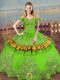 Stunning Floor Length Green Vestidos de Quinceanera Satin Sleeveless Embroidery