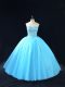 Baby Blue Ball Gowns Sweetheart Sleeveless Tulle Floor Length Lace Up Beading 15th Birthday Dress