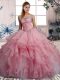 Watermelon Red Sleeveless Floor Length Beading and Ruffles Lace Up Quinceanera Gown