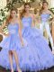 Pretty Tulle Sweetheart Sleeveless Lace Up Appliques and Ruffles Quinceanera Gown in Lavender
