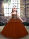 Floor Length Rust Red Kids Pageant Dress Straps Sleeveless Lace Up