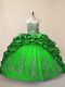 Green Ball Gown Prom Dress Taffeta and Tulle Brush Train Sleeveless Beading and Pick Ups