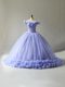 Hand Made Flower Quince Ball Gowns Lavender Lace Up Sleeveless Court Train