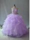 Lavender Organza Backless Sweet 16 Quinceanera Dress Sleeveless Beading and Ruffles