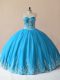 Sweetheart Sleeveless Quinceanera Dress Floor Length Embroidery Baby Blue Tulle
