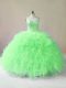 Artistic Ball Gowns Beading and Ruffles Quinceanera Gown Lace Up Tulle Sleeveless Floor Length