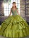 Fashionable Olive Green Straps Neckline Beading and Ruffled Layers Sweet 16 Quinceanera Dress Sleeveless Lace Up