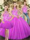 Low Price Lilac Sleeveless Floor Length Embroidery Lace Up Quinceanera Dresses