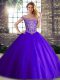 Purple Ball Gowns Beading Quinceanera Dress Lace Up Tulle Sleeveless