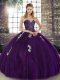 Purple Ball Gowns Sweetheart Sleeveless Tulle Floor Length Lace Up Beading and Appliques Quince Ball Gowns