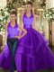 Beautiful Strapless Sleeveless Lace Up Sweet 16 Dress Purple Tulle