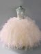 Custom Made Pink Halter Top Neckline Beading and Ruffles Quinceanera Gowns Sleeveless Lace Up