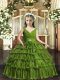 Olive Green V-neck Neckline Beading and Ruffled Layers Girls Pageant Dresses Sleeveless Backless