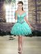 Dynamic Aqua Blue Organza Lace Up Homecoming Dress Sleeveless Mini Length Beading and Ruffles