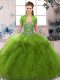 Olive Green Sleeveless Floor Length Beading and Ruffles Lace Up Quinceanera Dresses