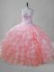 Pink Lace Up Halter Top Beading and Ruffled Layers Quinceanera Dress Organza Sleeveless