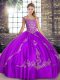 Cute Floor Length Ball Gowns Sleeveless Purple Quinceanera Gowns Lace Up