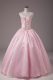 Baby Pink Organza Lace Up Strapless Sleeveless Floor Length 15th Birthday Dress Beading and Embroidery