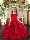 Red Lace Up Scoop Ruffles Custom Made Pageant Dress Organza Sleeveless