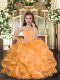 Orange Little Girl Pageant Gowns Party and Sweet 16 and Wedding Party with Ruffles Straps Sleeveless Lace Up