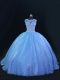 Trendy Ball Gowns Quinceanera Dress Blue Scoop Tulle and Sequined Sleeveless Lace Up