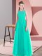 Custom Fit Floor Length Turquoise Prom Dresses Scoop Sleeveless Side Zipper