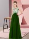 Charming Green Empire Scoop Sleeveless Chiffon Floor Length Zipper Beading and Appliques Bridesmaid Gown