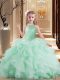 High-neck Sleeveless Tulle Pageant Gowns For Girls Beading and Ruffles Lace Up