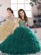 Cute Turquoise Ball Gowns Organza Scoop Sleeveless Beading and Ruffles Floor Length Lace Up Pageant Dress for Girls