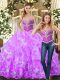 Floor Length Lace Up Quinceanera Dress Lilac for Sweet 16 and Quinceanera with Beading and Ruffles