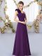 Super Dark Purple Straps Neckline Hand Made Flower Bridesmaid Gown Sleeveless Lace Up