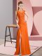 Elegant Floor Length Zipper Prom Dress Orange for Prom and Party and Military Ball with Beading