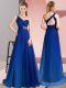 Stylish Blue Homecoming Dress Prom and Party with Beading One Shoulder Sleeveless Brush Train Criss Cross