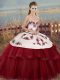 Fancy Floor Length Ball Gowns Sleeveless White And Red Quinceanera Dresses Lace Up
