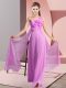 Lilac Lace Up One Shoulder Hand Made Flower Court Dresses for Sweet 16 Chiffon Sleeveless