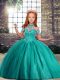 Elegant Turquoise Lace Up Little Girl Pageant Gowns Beading Sleeveless Floor Length