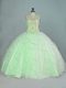 Floor Length Lace Up 15th Birthday Dress Apple Green for Sweet 16 and Quinceanera with Beading and Ruffles